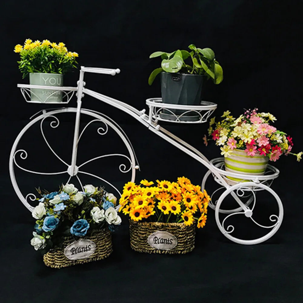 Bymaocar 3 Tier Iron Plant Stand Bicycle Design Indoor Outdoor