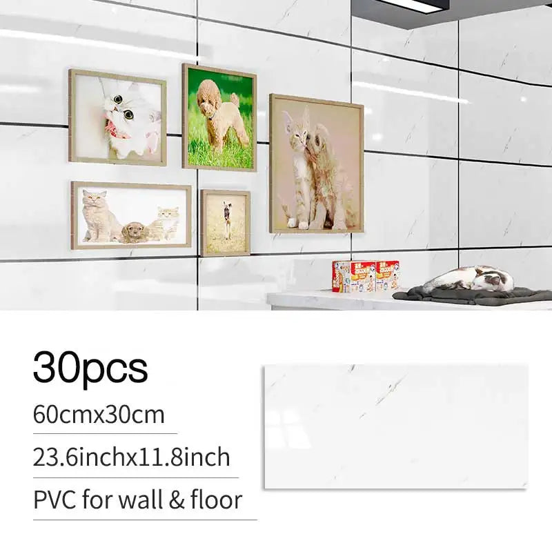 30 Pack Imitation Marble Ceramic Tile Wall Stickers,Thick Self-Adhesive PVC Wall Panels for Home Decor-Strong Adhesive Backing