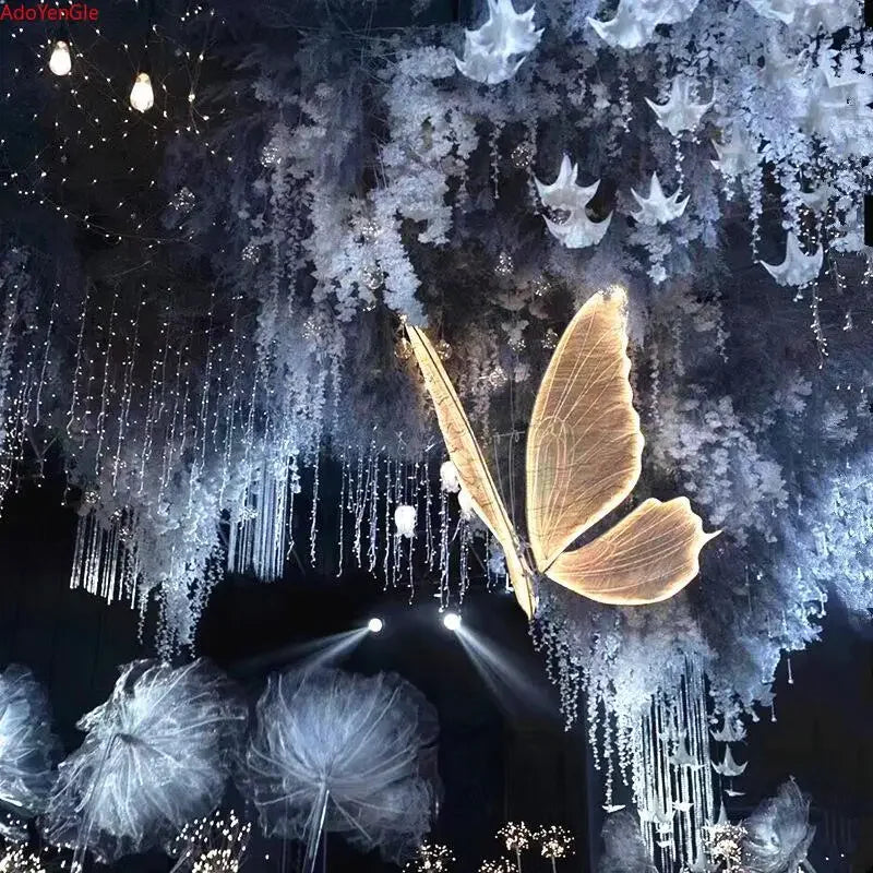 Modern Luxury White Lace Butterfly LED Floor Lamp Corridor Party Stage Wedding Romantic Road Decoration E27 Light Bulb Fixtures