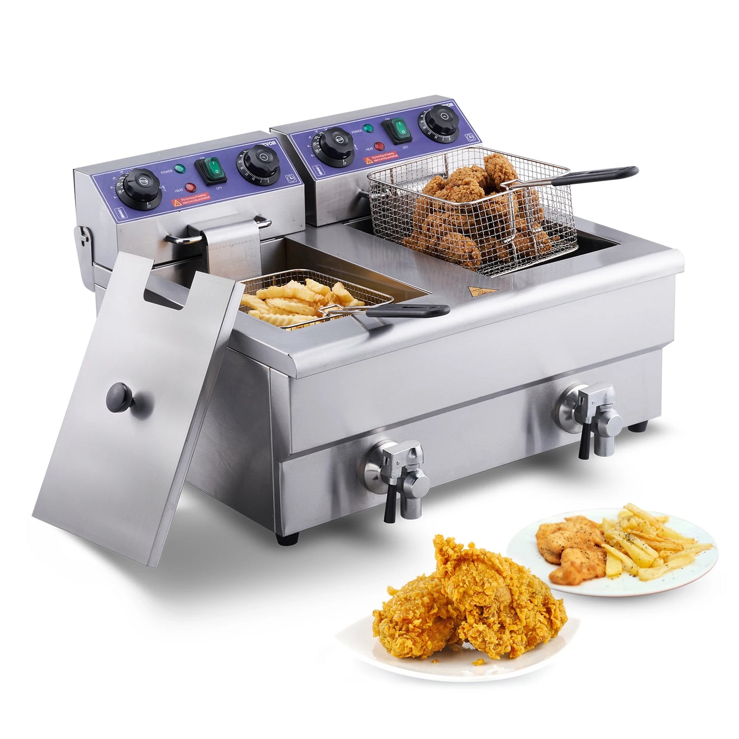SucceBuy Electric Deep Fryer With Dual Removable Tanks Countertop