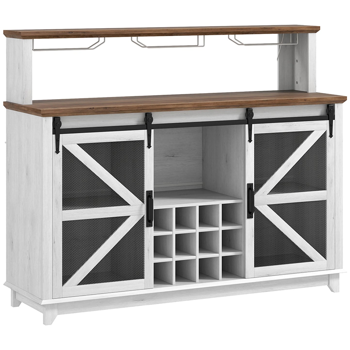 App Controlled Farmhouse Coffee Bar Cabinet With Wine Storage Rack