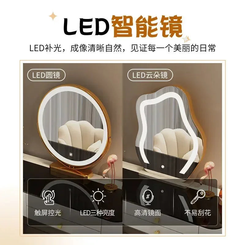Luxury Glass Vanity Table With Smart Wireless Charging Led Mirror