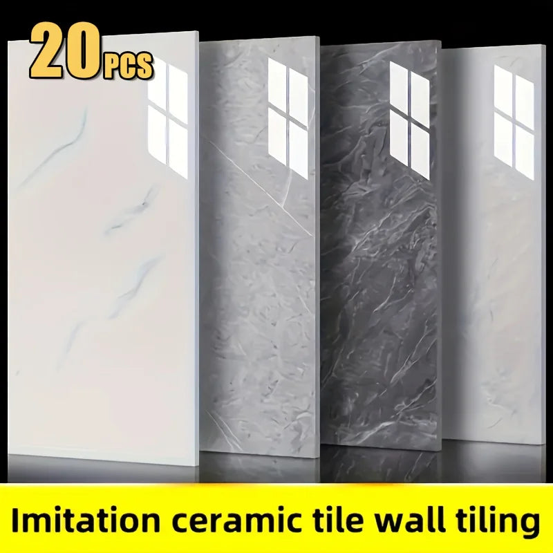 us20/40pcs Glossy Marble Pattern Wall Panels Wall Sticker Set, Self-Adhesive Detachable PVC Wall Panels Wall Decals, Waterproof Peel And Stick Backsplash for Kitchen, Bathroom, Living Room, Home, Office, Dorm Decord