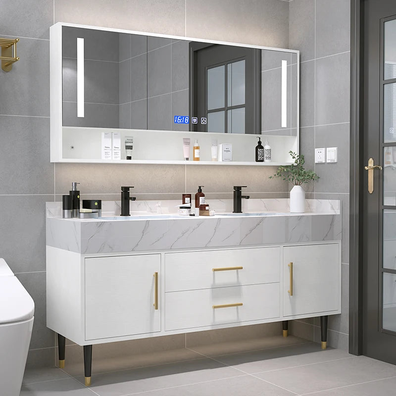 X.H.S.H Smart LED Mirror Cabinet With Integrated Marble Vanity Top