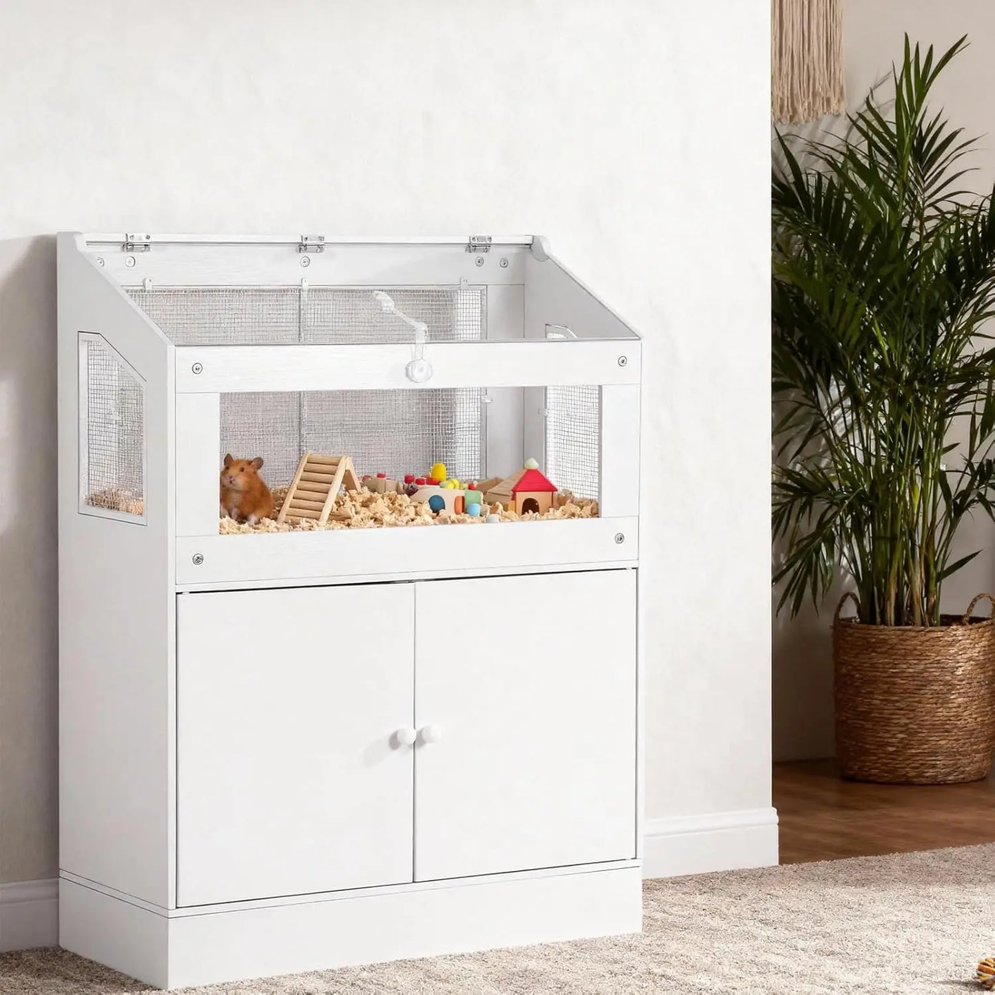 Large Acrylic Small Animal Cage With Storage Cabinet Pet Habitat For Hamster Guinea Pig Rat Hedgehog Easy Clean & Ventilated