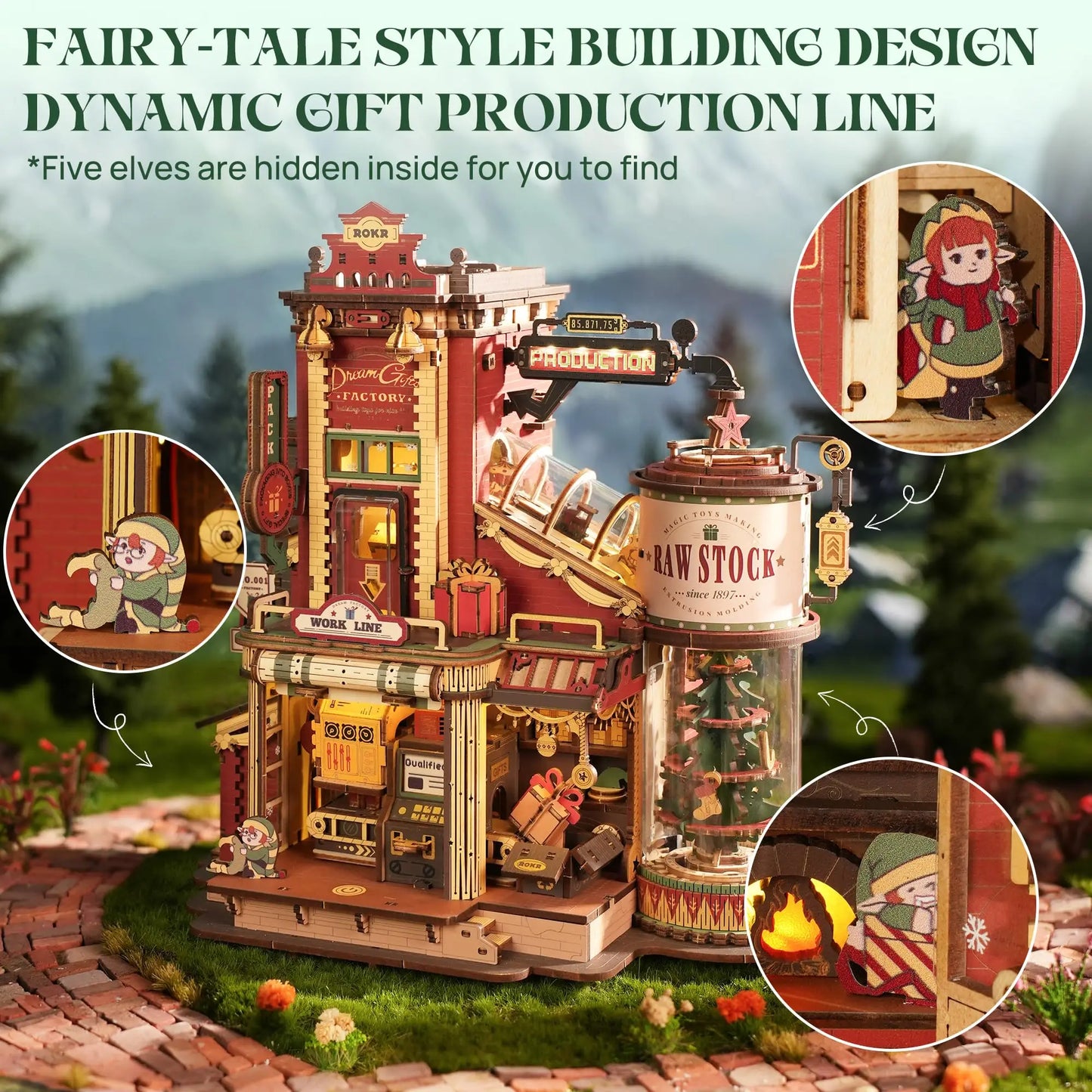 Robotime Rokr Dream Gift Factory 3D Wooden Puzzle Home Decor with Light and Music Unique Birthday Gift for Teens Adults