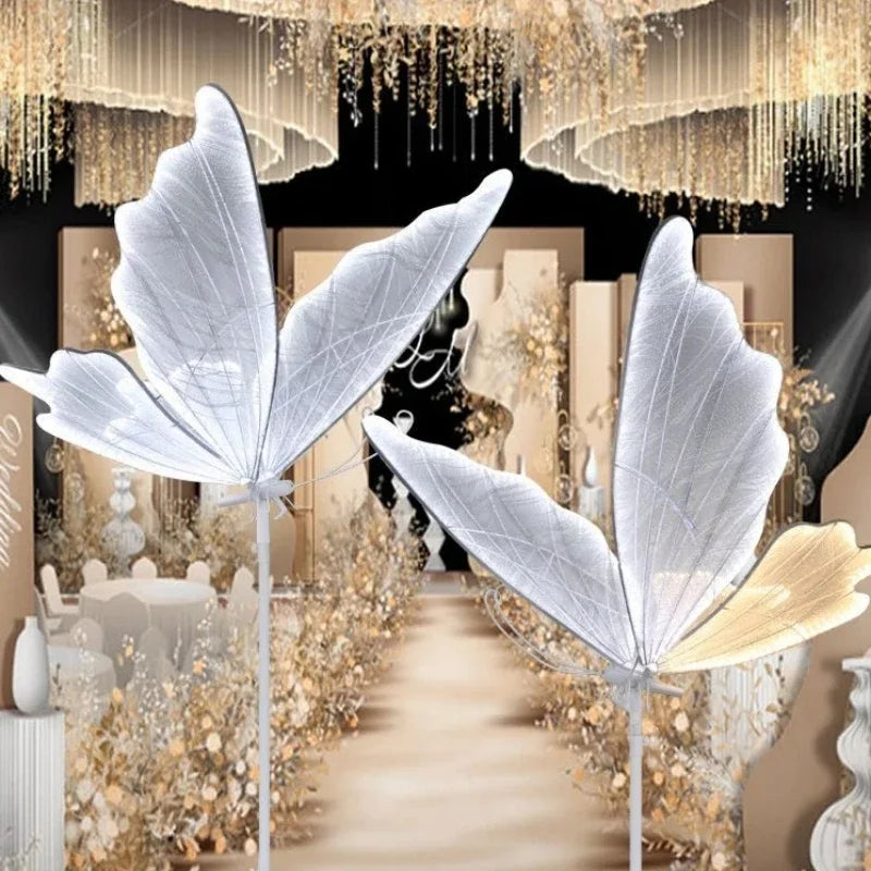 Modern Luxury White Lace Butterfly LED Floor Lamp Corridor Party Stage Wedding Romantic Road Decoration E27 Light Bulb Fixtures