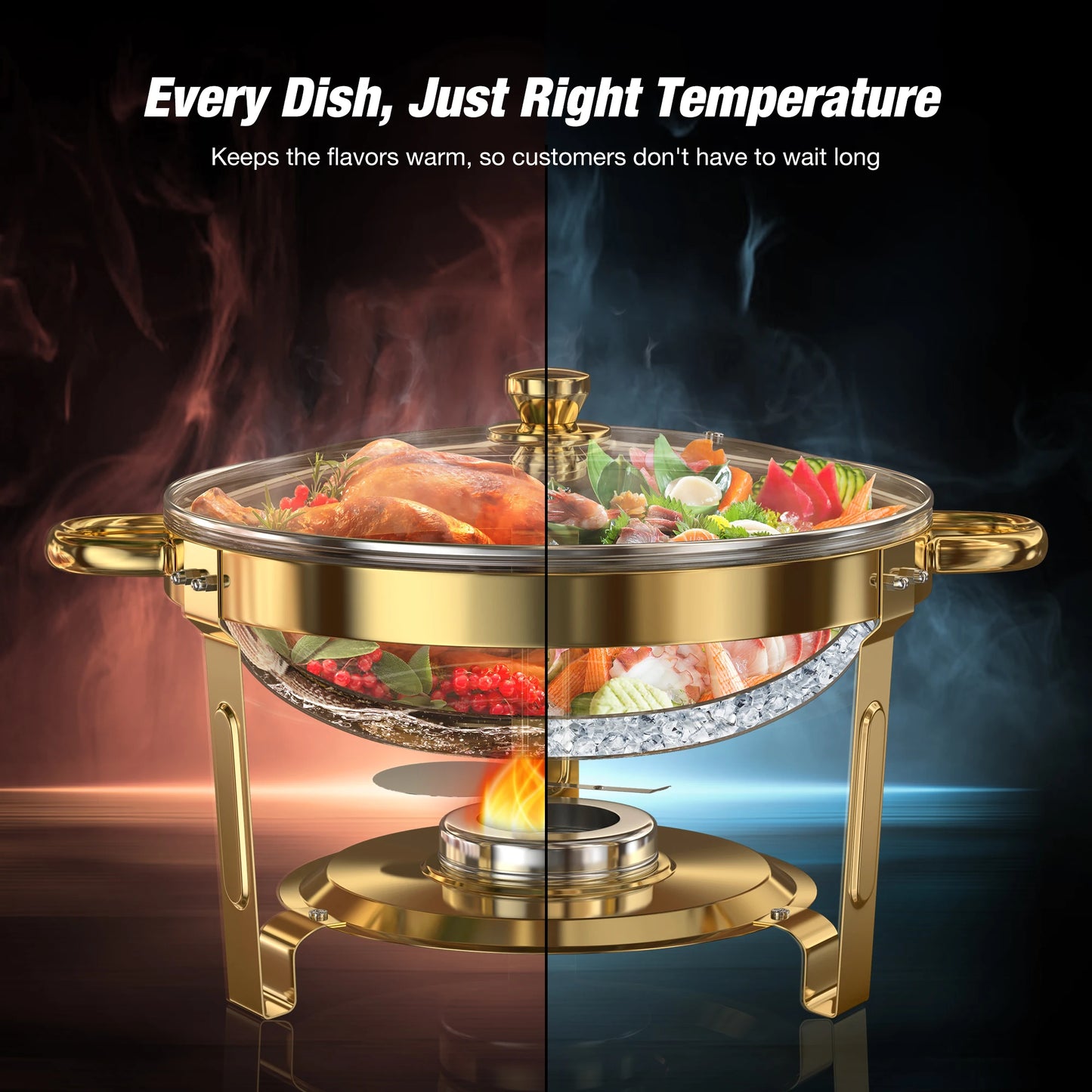 2/4 Pack Chafing Dishes for Buffet 5QT Round Stainless Steel Chafing Dish Set for Home Parties, Christmas Buffet Warmer Set