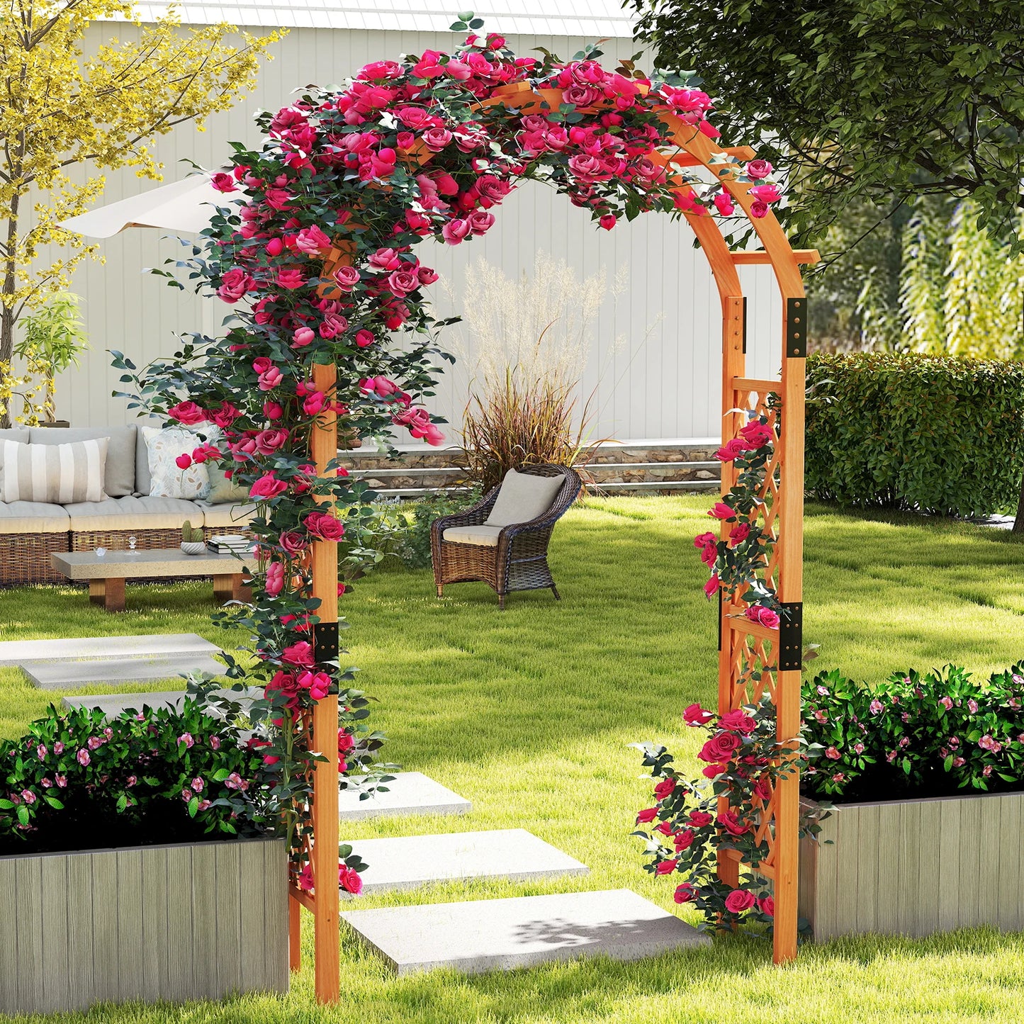 LIFEZEAL Garden Arch Wooden Arbor For Climbing Plants