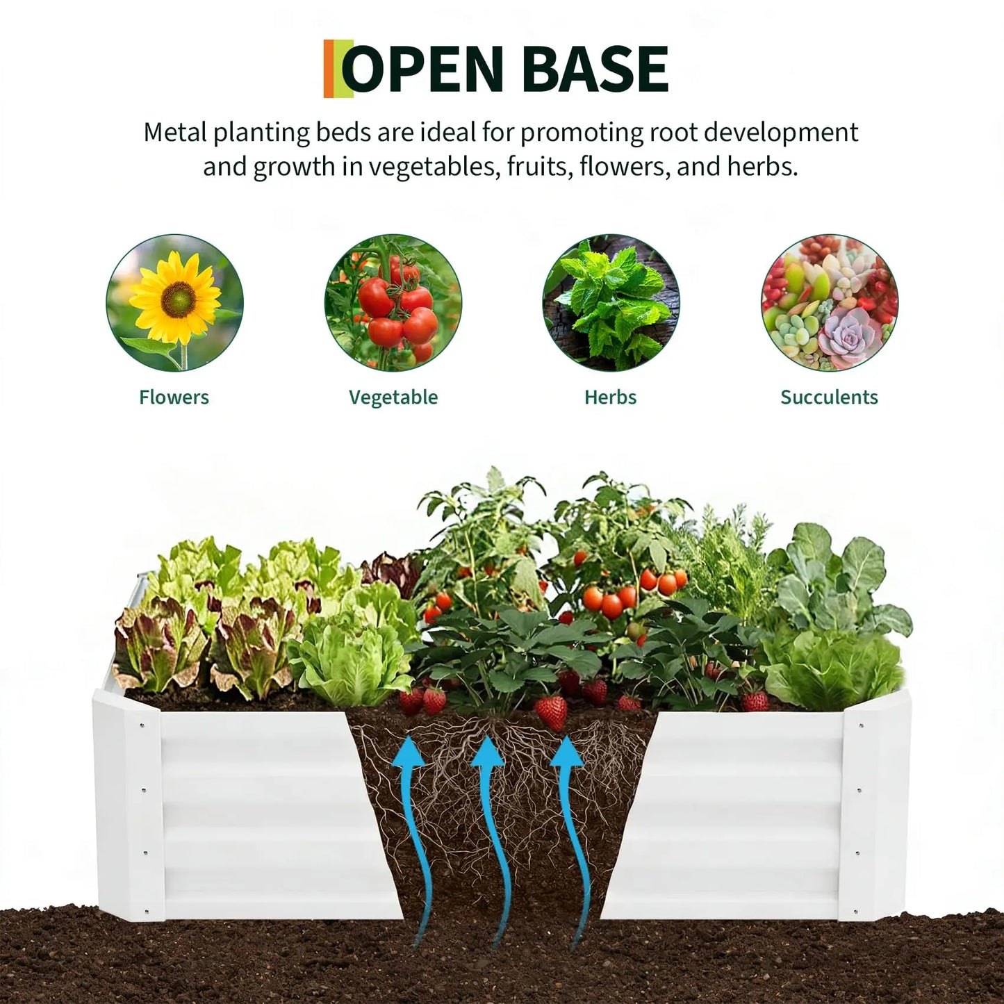 HiMISS 3In1 Raised Garden Bed Galvanized Metal Planter Box