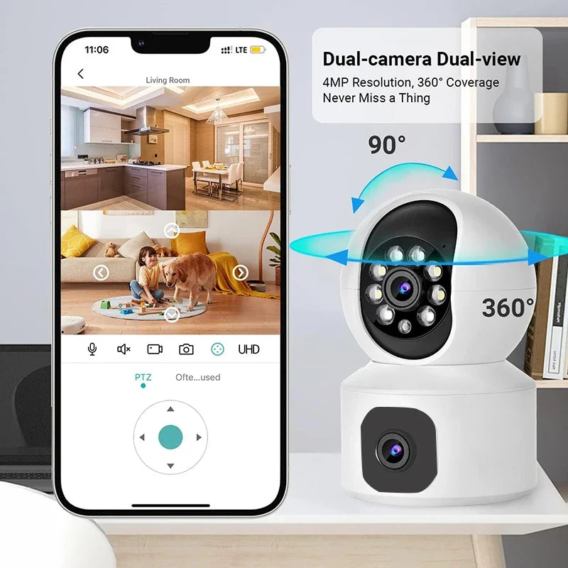 8MP 4K Wireless Camera PTZ Dual Lens WIFI Home Smart Protection IP Camera Night Vision Two Way Audio Surveillance Baby Monitor