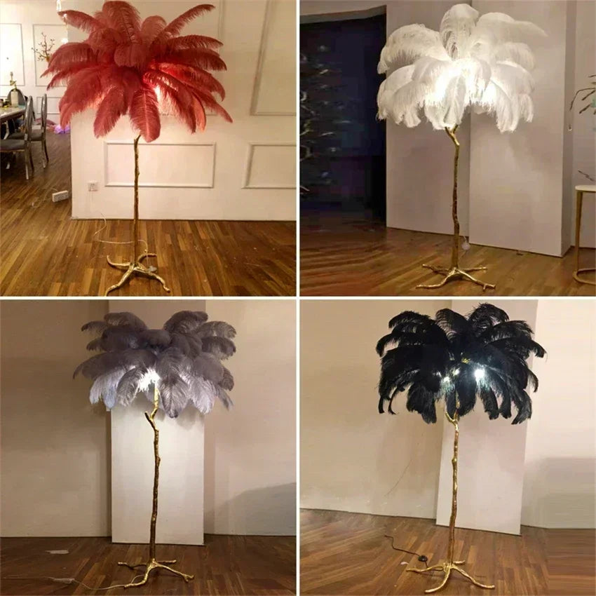 Luxury Modern White Pink Ostrich Feather Floor Lamp Home Corridor Party Stage Romantic Road Decoration E27 Light Bulb Fixture