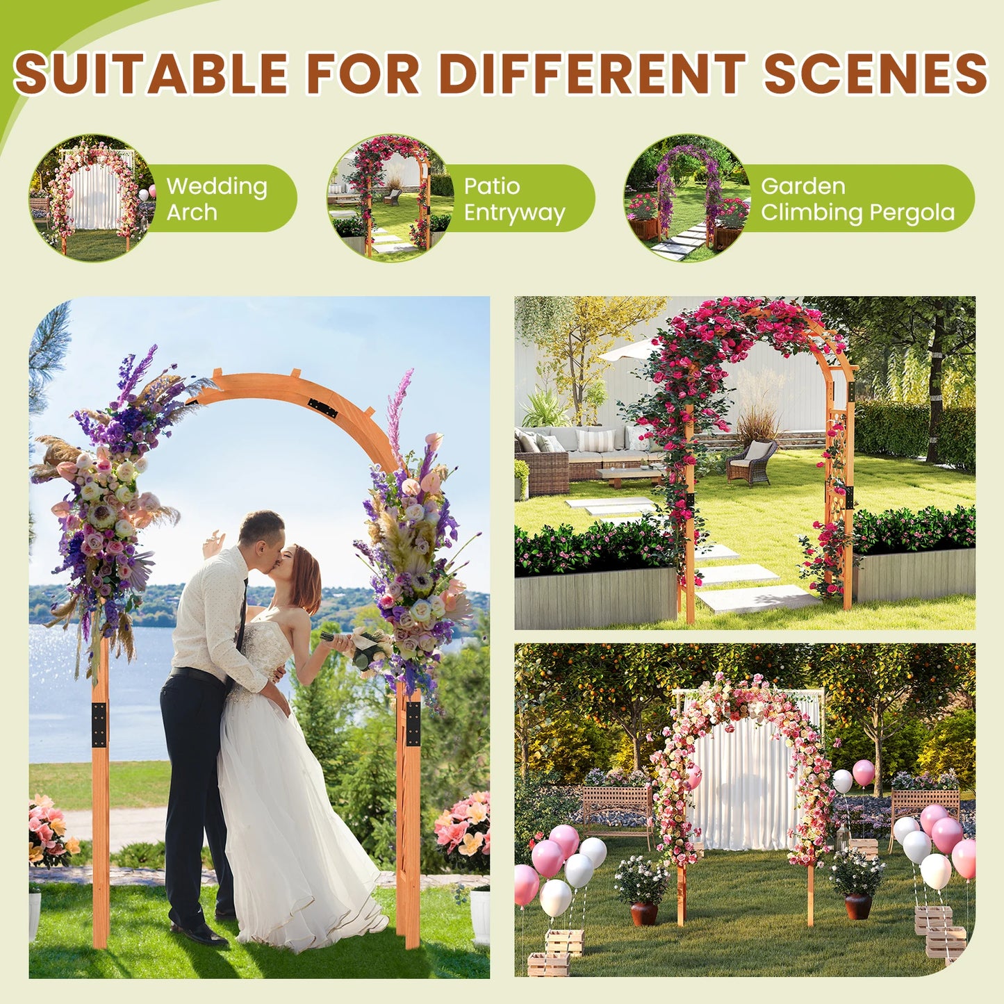 LIFEZEAL Garden Arch Wooden Arbor For Climbing Plants