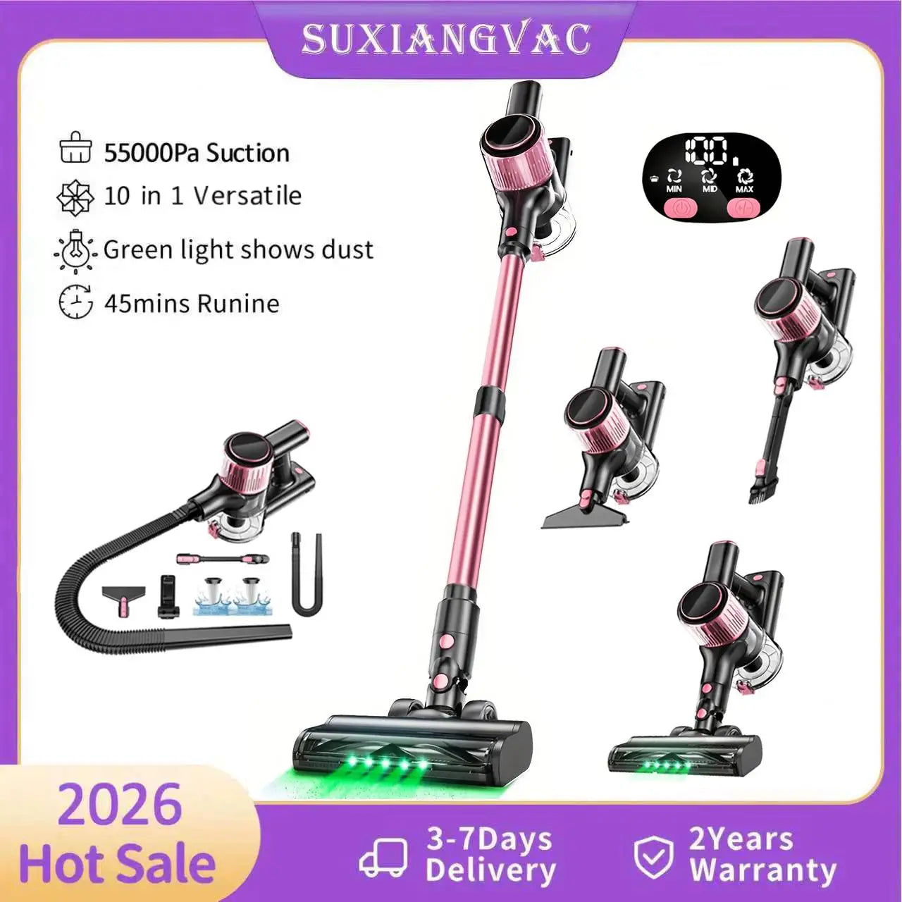 S Cordless Vacuum Cleaner 55Kpa 500W 45min 10 In 1