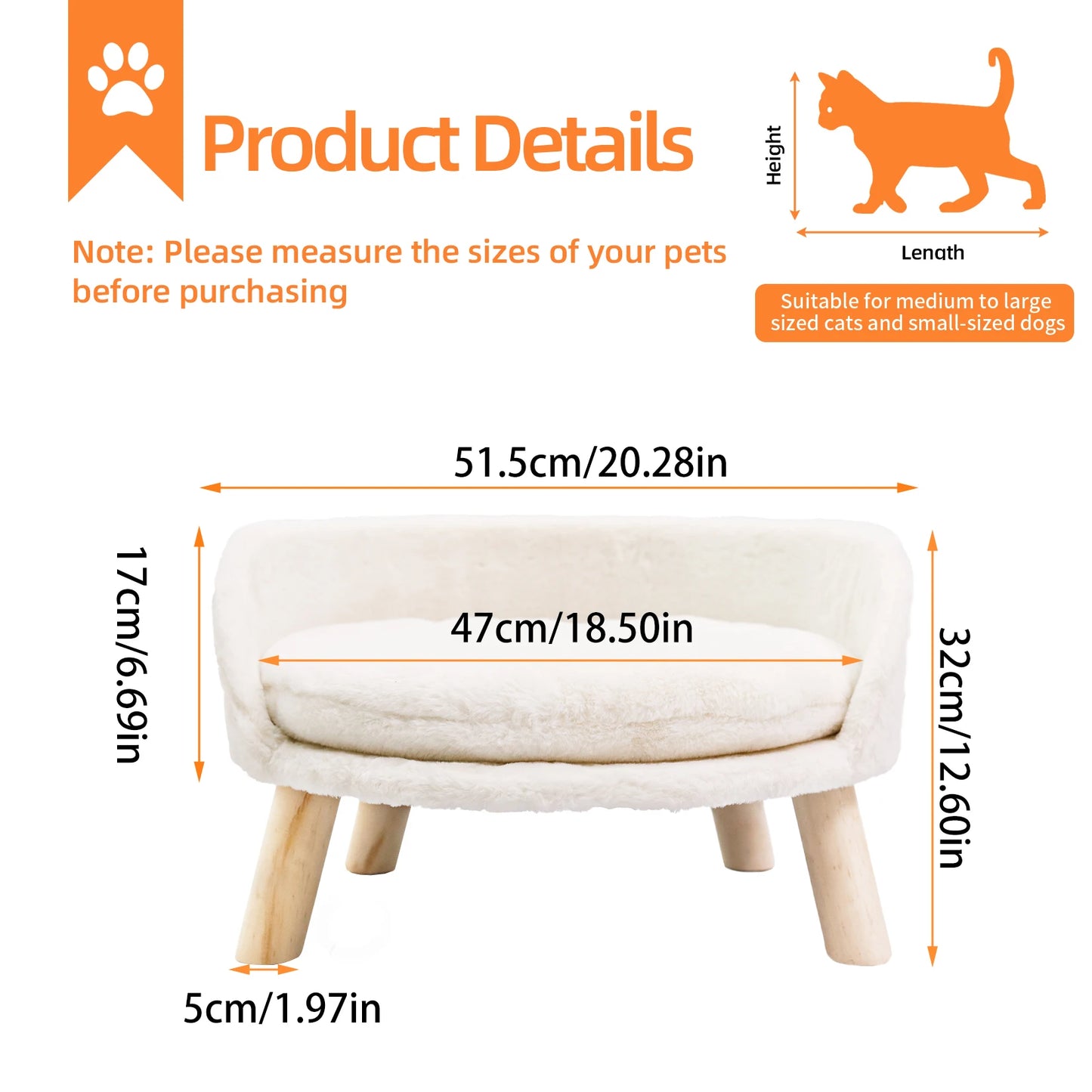BORWART Ultra Soft Elevated Dog Cat Sofa Bed With Removable Cushion