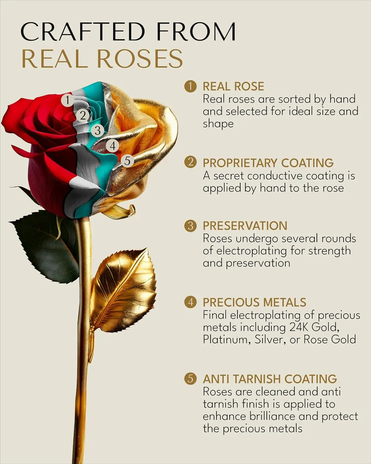 24K Gold Dipped Real Preserved Rose in Luxury Gift Box - Romantic Keepsake for Anniversary, Valentine's Day, Birthday