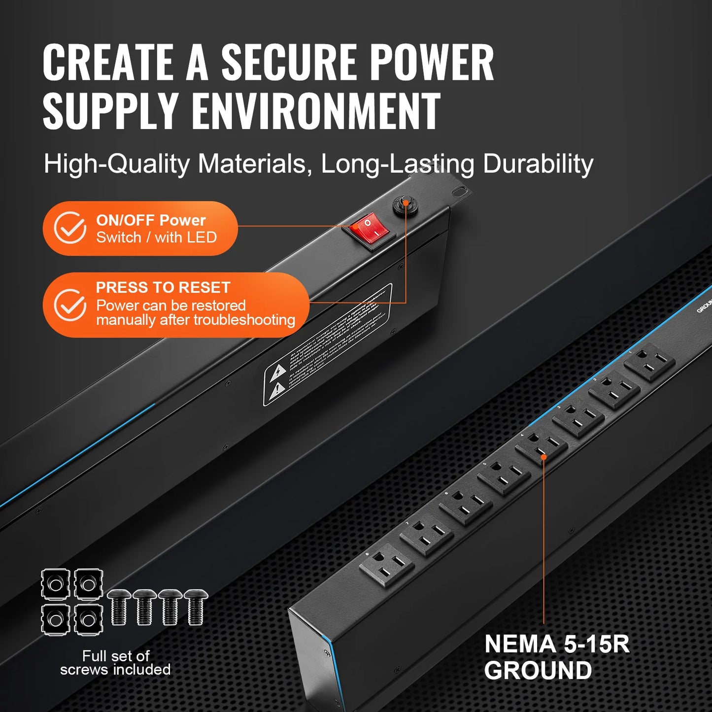 SucceBuy 1U PDU 8/10/12 Outlets 110-125V/15A Rack Mount Power Strip Fits Standard 19 Server Racks Ideal for Home and Office