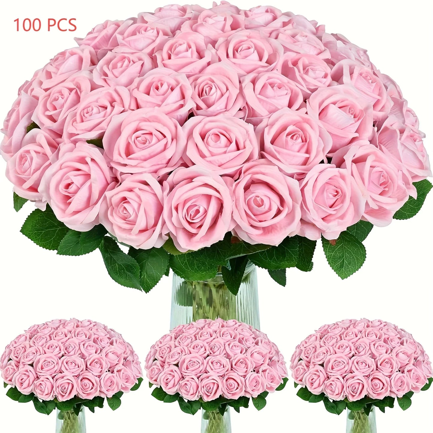 us50/100pcs Red Roses Artificial Flowers, Real Touch Velvet Roses Bouquet Fake Flowers Bulk, Artificial Roses with Long Stems for Valentines Day Gift DIY Bridal Wedding Centerpiece Decorations, Mothers Day Decor, Home Decor,