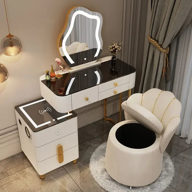 Luxury Glass Vanity Table With Smart Wireless Charging Led Mirror