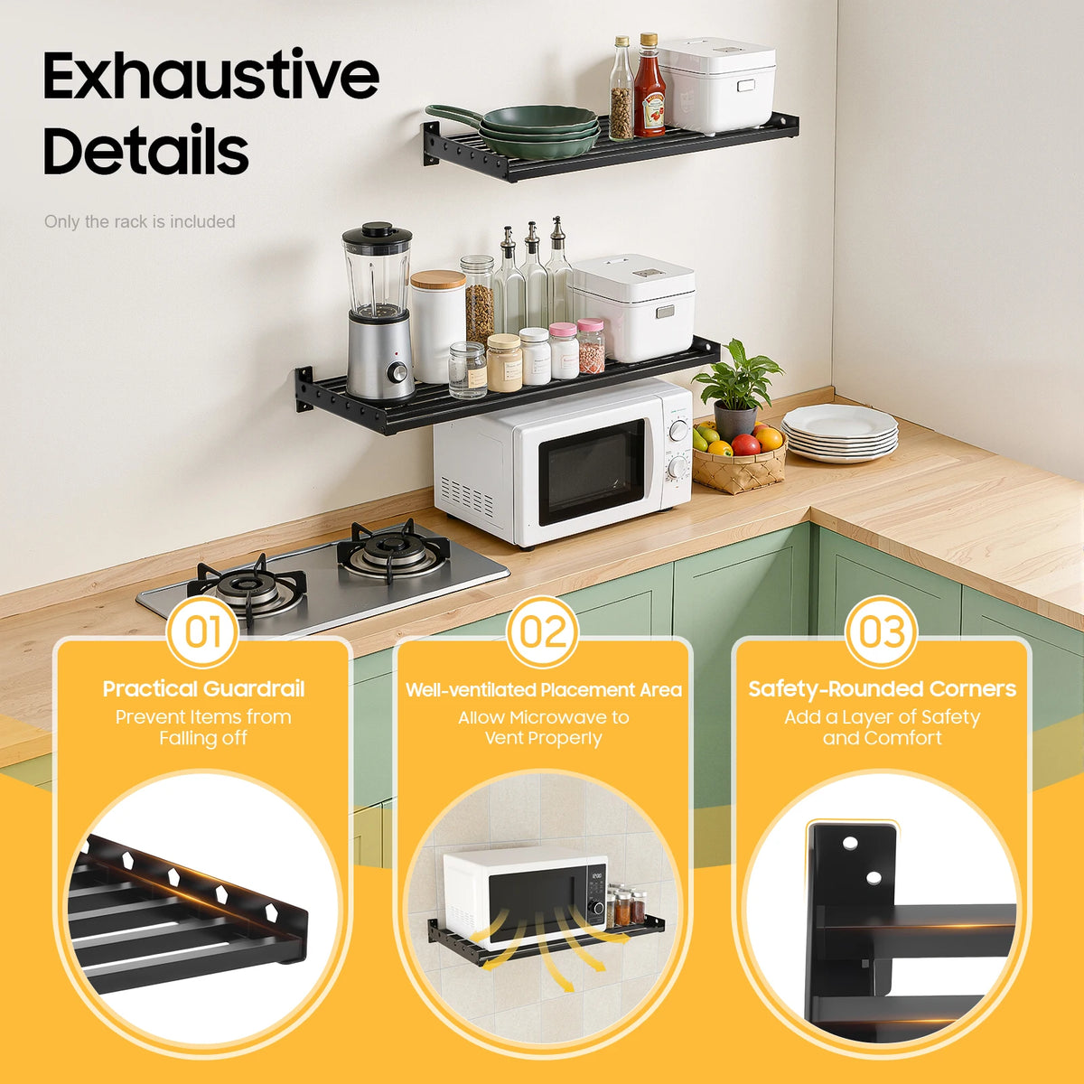Bymaocar Wall Mounted Kitchen Microwave Oven Steel Shelf Rack