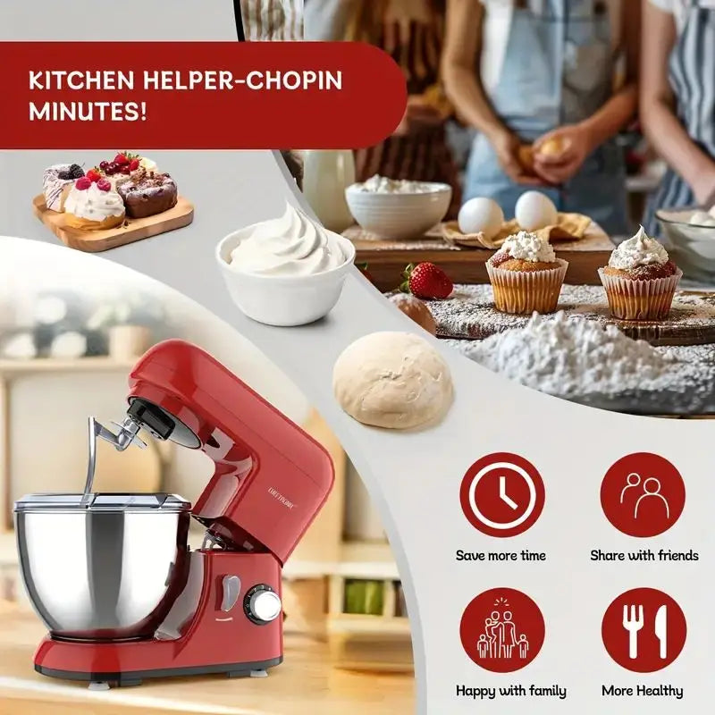US Plug 1pc Stand Mixer, 4.5 Qt Tilt-Head Electric Household Stand Mixer - 500W 6+P Speed,Food Beater And Butter Beater