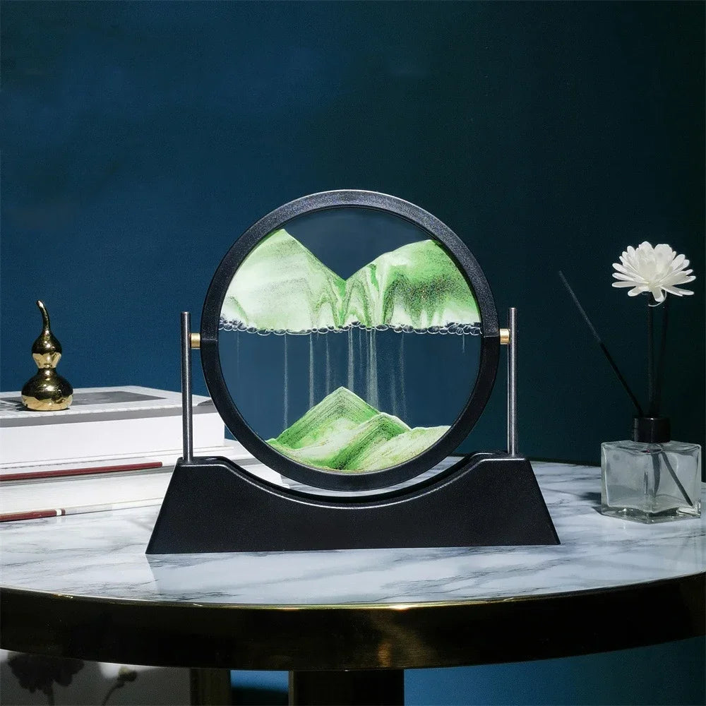 Rotatable Sandscape Moving Sand Art Picture Flowing Sand Painting Round Glass Quicksand 3D Hourglass Office Home Decor Gifts