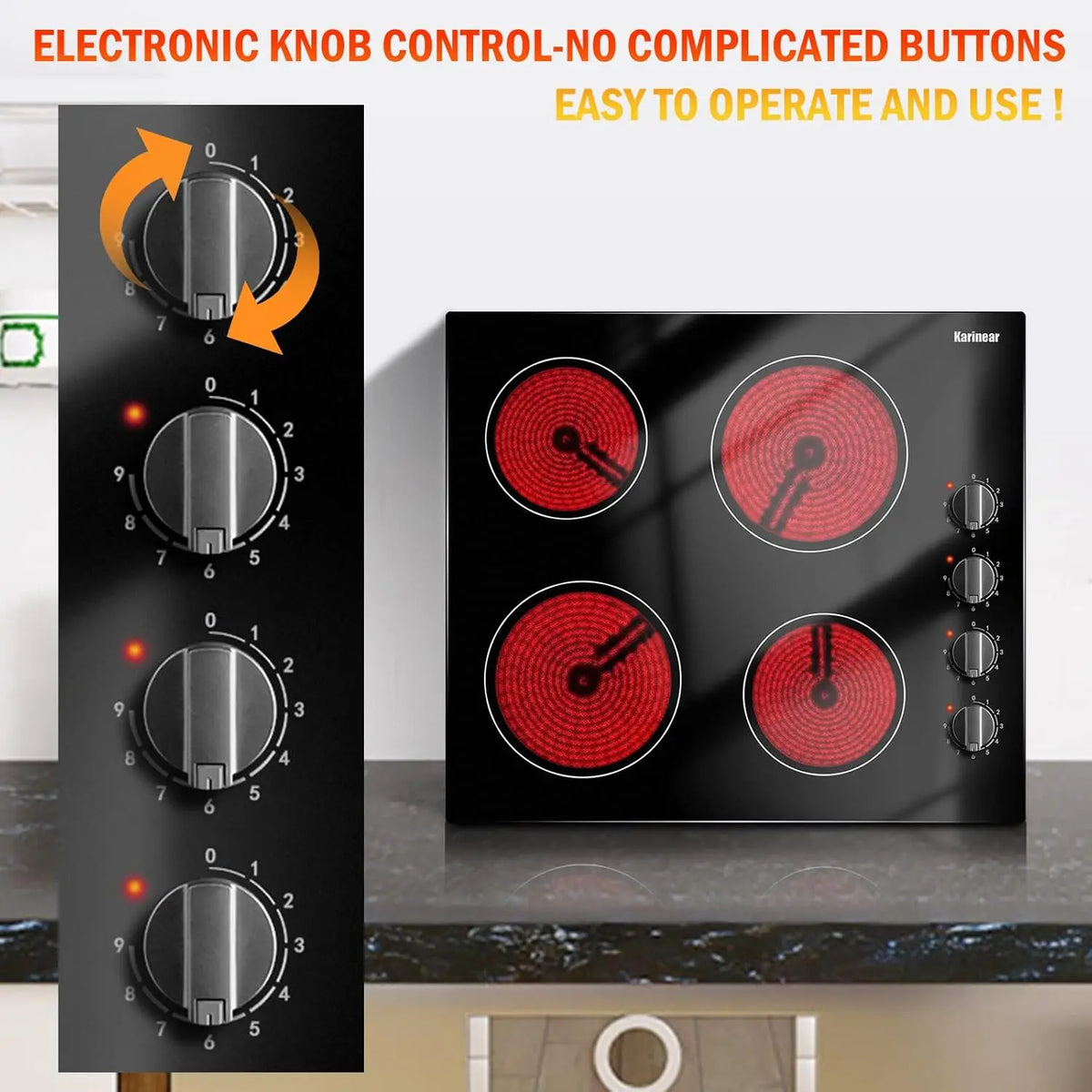 Karinear Four Burner Built In Electric Cooktop With Knob Controls