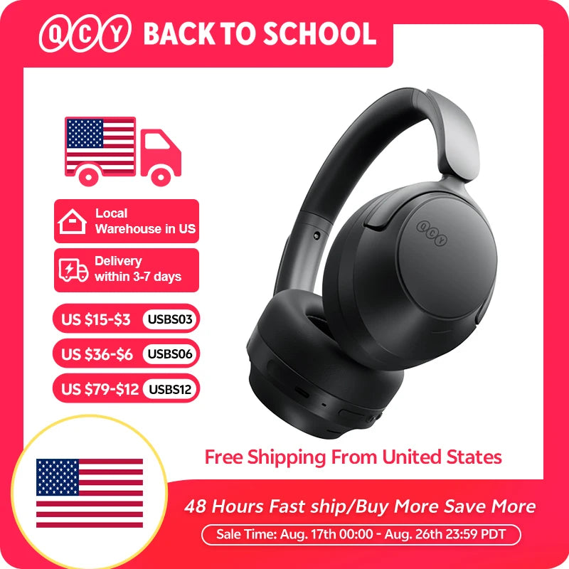QCY H3S Wireless Over Ear Headphones With Adaptive Noise Cancellation