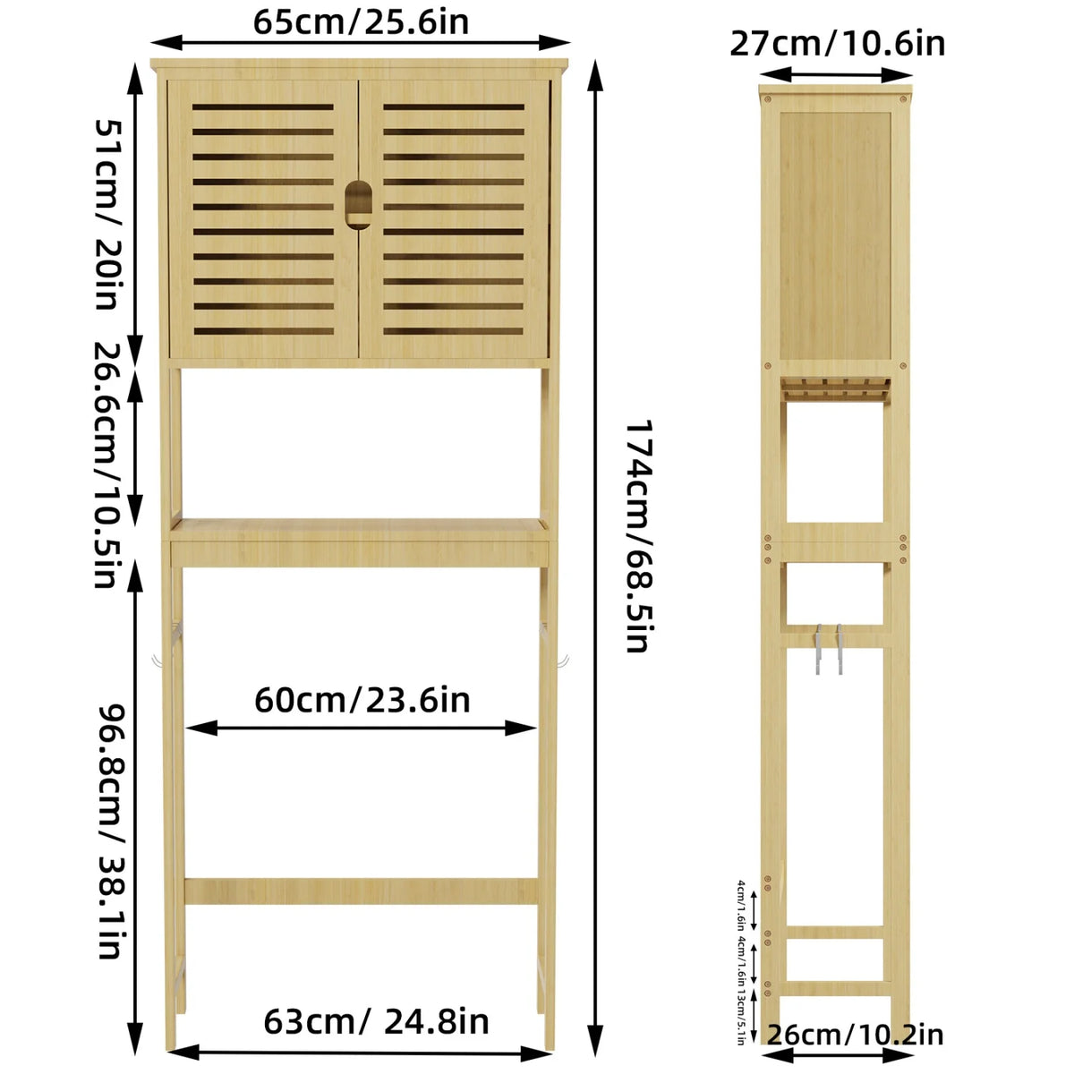 Natural Bamboo Over The Toilet Storage Rack Three Tier Shelves