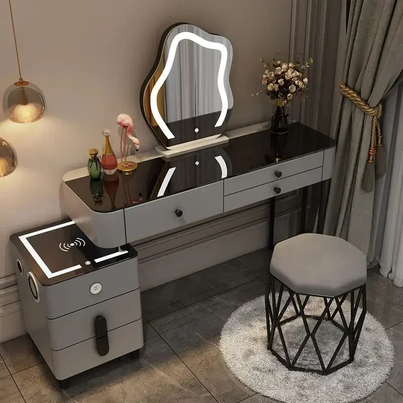 Luxury Glass Vanity Table With Smart Wireless Charging Led Mirror