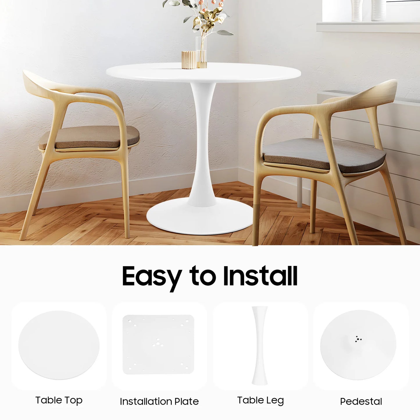 Round White Tulip Dining Table, 31.5inch Modern Tulip Dining Table Round Shape with Modern Pedestal Base,  for 2-4 People