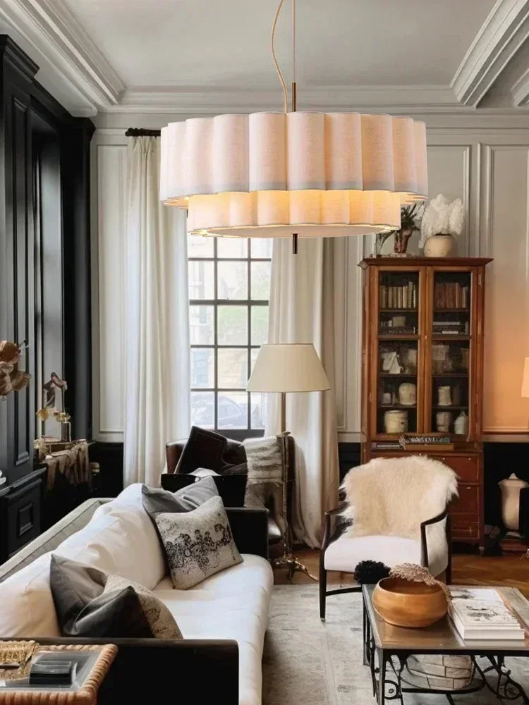 Cloth Pendant Lamps Fabric Skil Hanging Chandelier Light Fixture for Living Dining Room Bedroom Home Decor