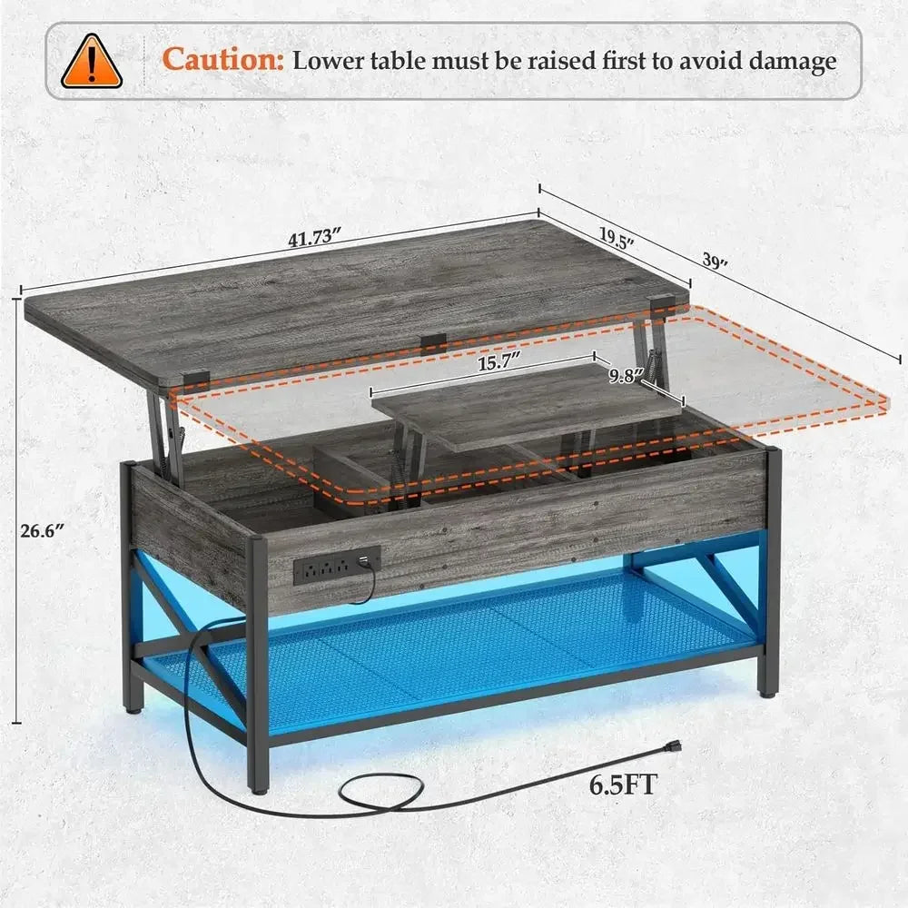 Coffee Table With LED Light Converts To Dining Table