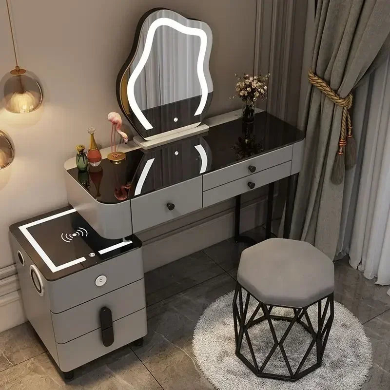Luxury Glass Vanity Table With Smart Wireless Charging Led Mirror