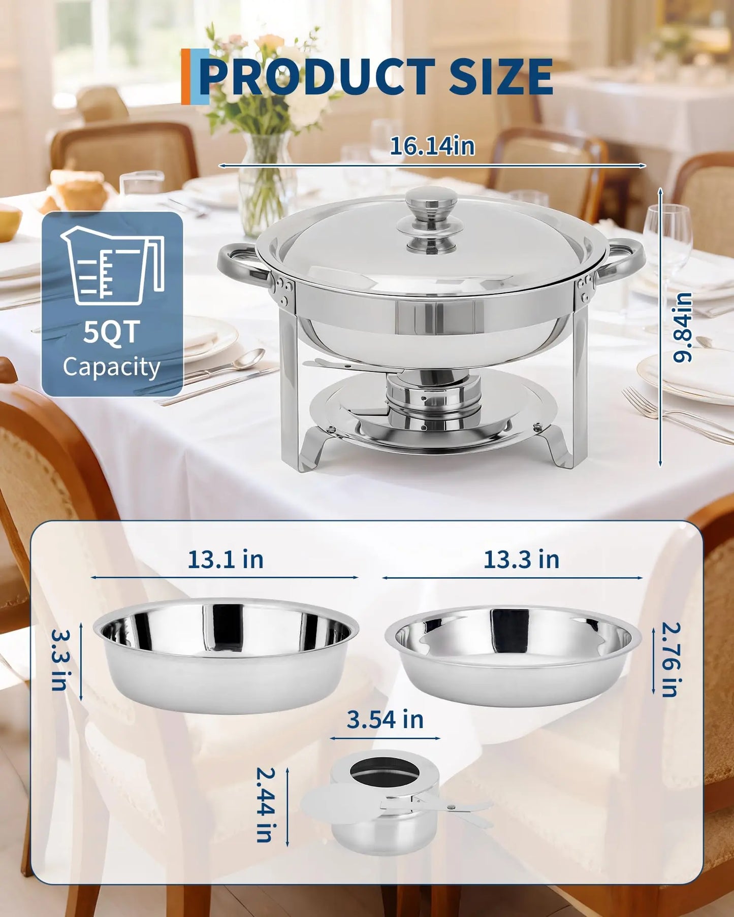 Stainless Steel 5 Qt Round Chafing Dish Set For Catering