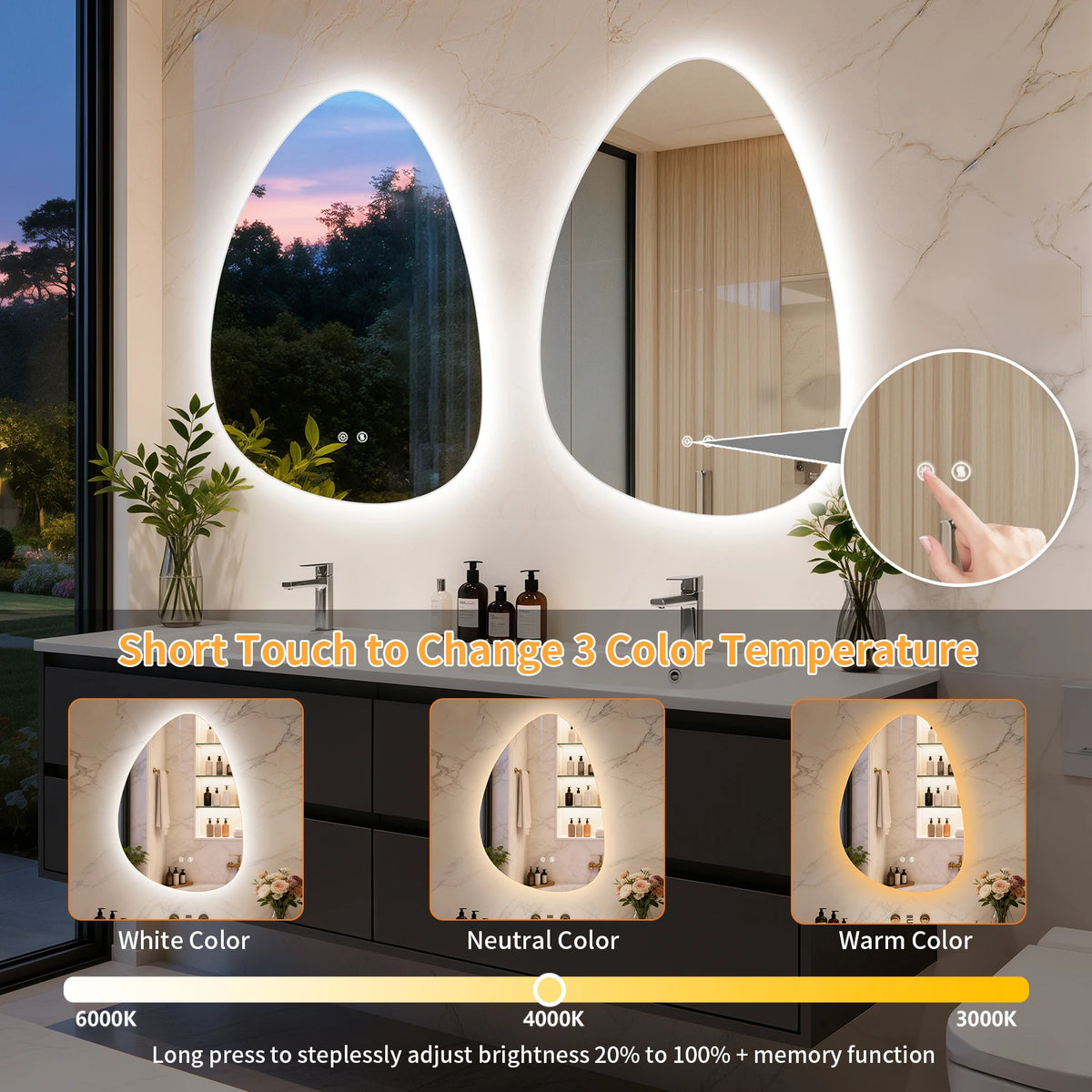 Irregular LED Vanity Mirror With Touch Control And Anti Fog