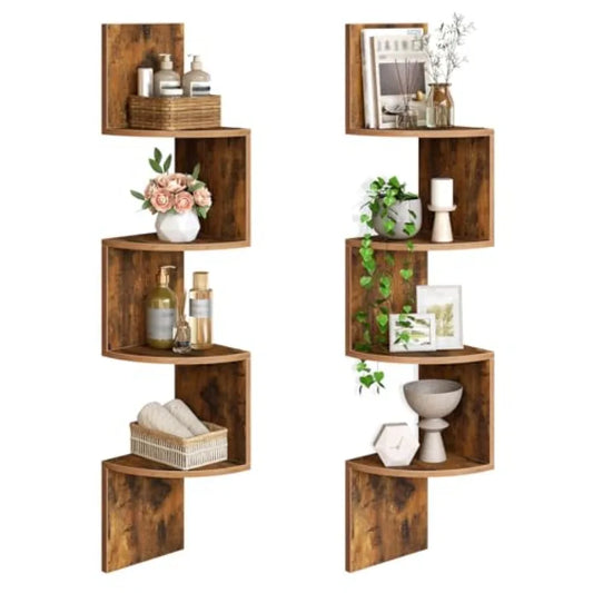 Corner Shelf Wall-Mounted, Set of 2 Floatg Corner Shelves for Wall, 4-Tier Corner Bookshelves for Livg Room, Bedroom, Bathroom,