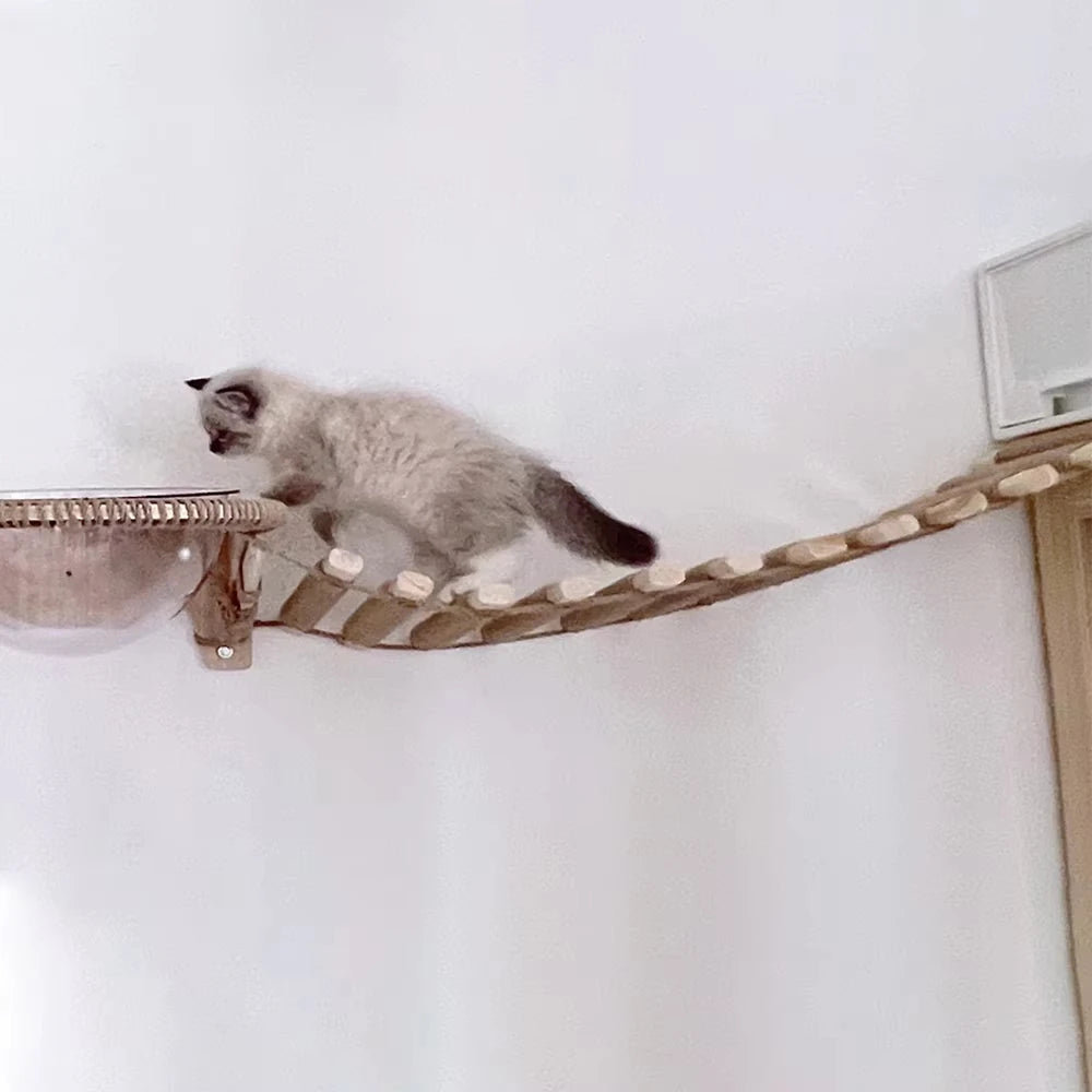 Wooden Cat Bridge For Cage With Sisal Rope Ladder Scratcher