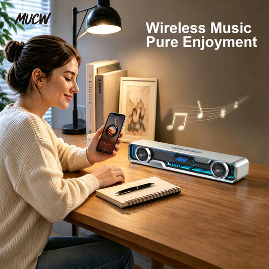 MUCW MU‑C13 Desktop Soundbar 6W Dual‑Driver Stereo Computer Speaker Bluetooth 5.4 & USB Sound Card RGB Gaming Light For PC Monitor Office Gaming