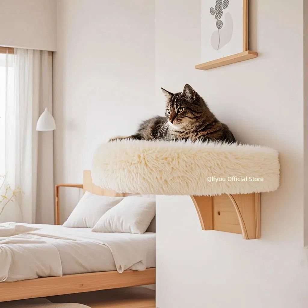 Wall Mounted Wooden Cat Space, Small Pet Bed Cat Furniture, winter cat perch with supports