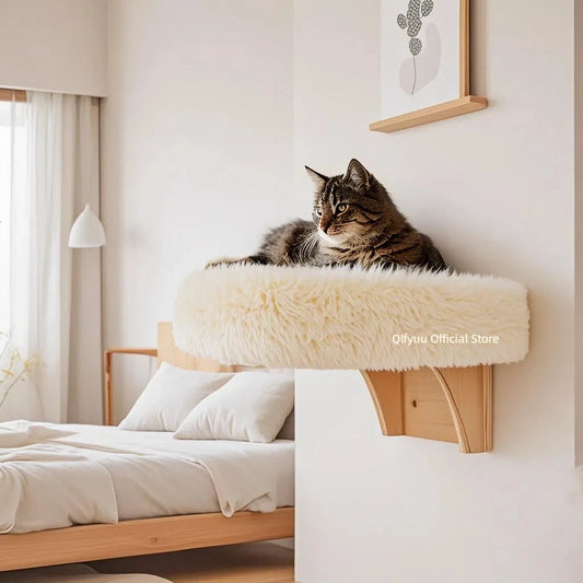 Wall Mounted Wooden Cat Space, Small Pet Bed Cat Furniture, winter cat perch with supports
