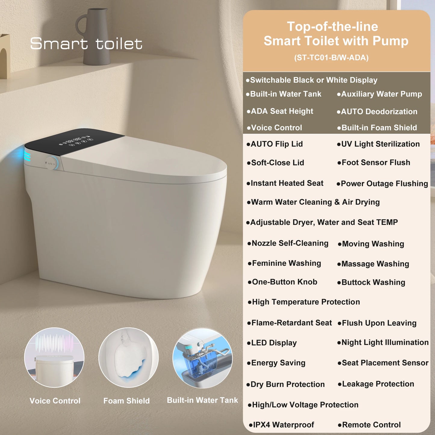 Smart Toilet With Built In Bidet And Heated Seat DualFlush