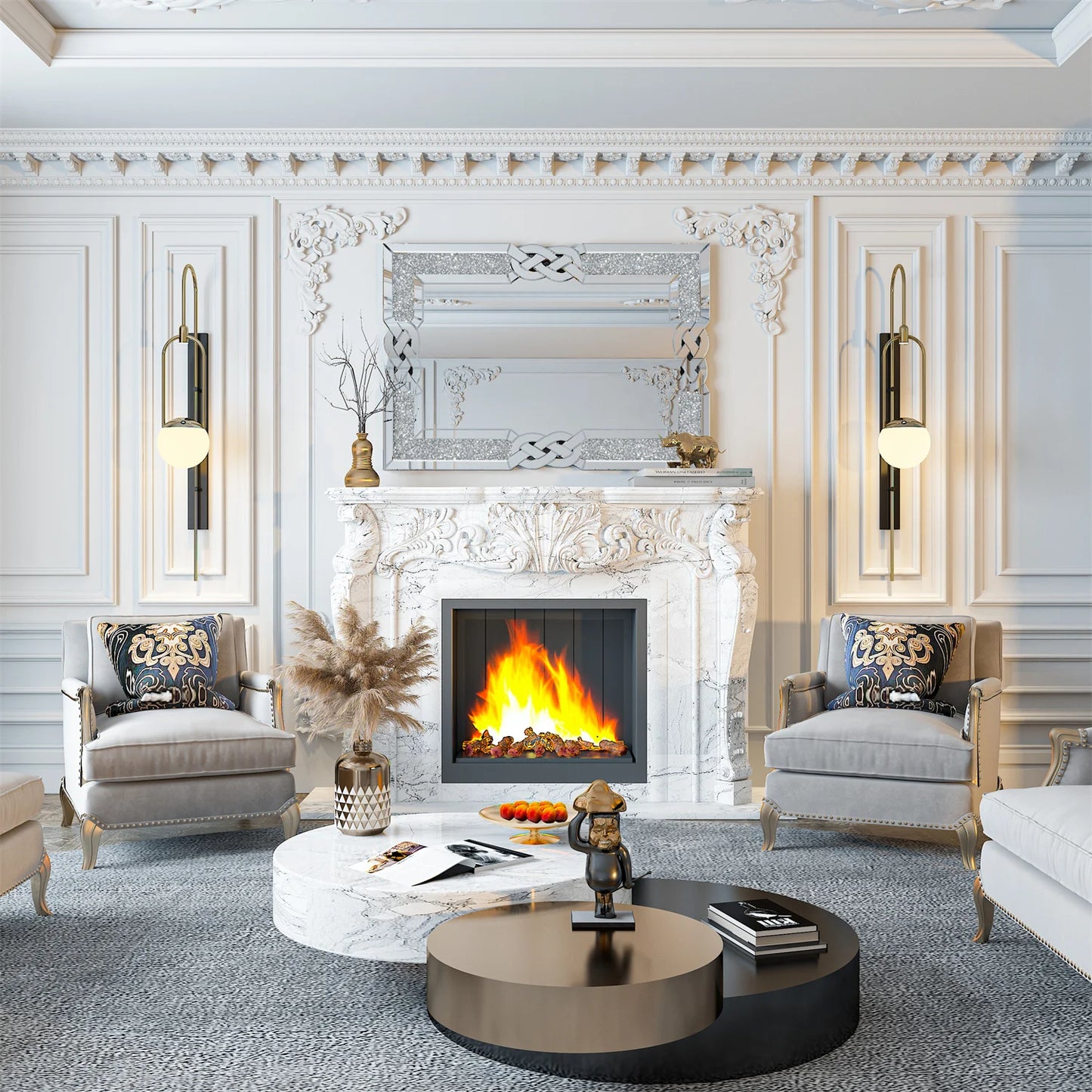 Rectangular Crystal Diamond Wall Mirror For Living Room Decor