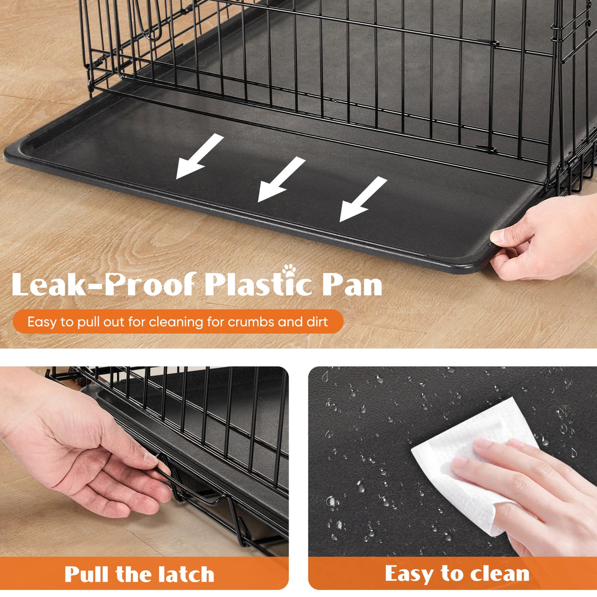JHK Double Door Folding Metal Wire Dog Kennel With Tray