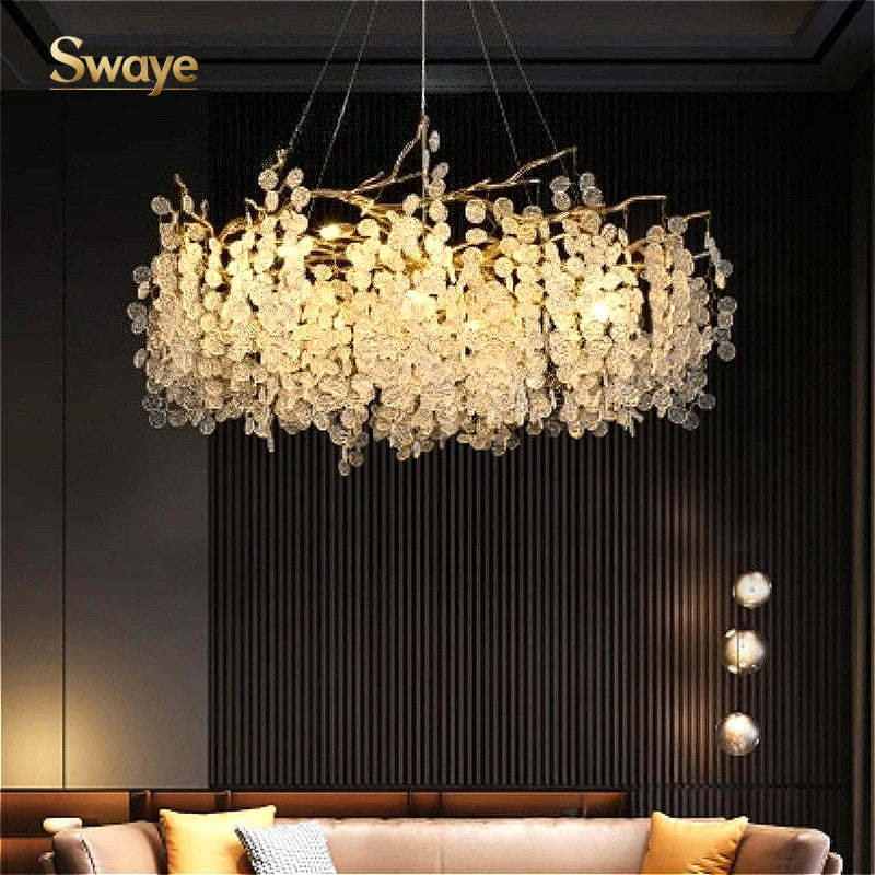 Modern Luxury Creative LED Ceiling Hanging Lamps Design Crystal Flower Chandeliers Home Decor Living Dinning Room Bedroom Indoor
