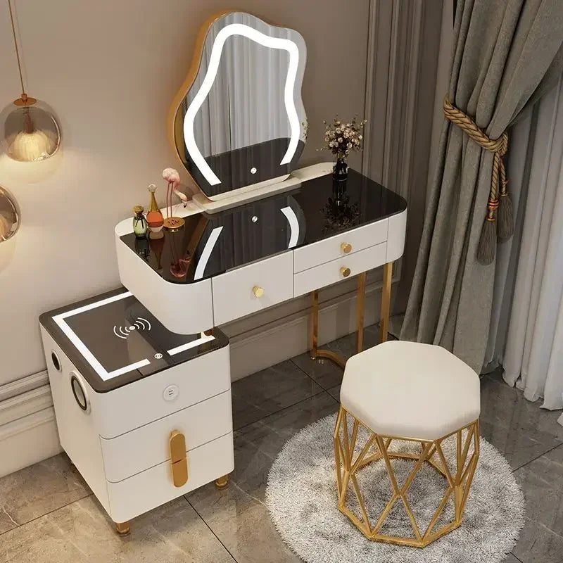 Luxury Glass Vanity Table With Smart Wireless Charging Led Mirror