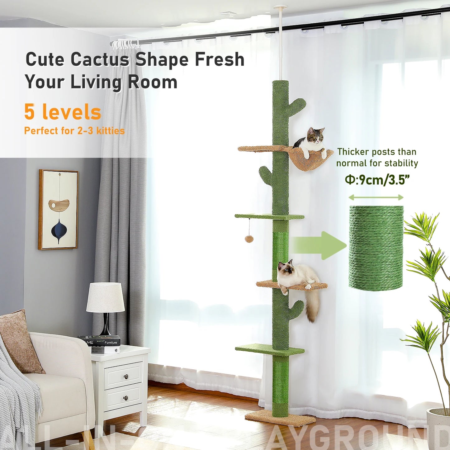 PAWZ Road 5-Tier Cat Tree Floor To Ceiling With Scratching