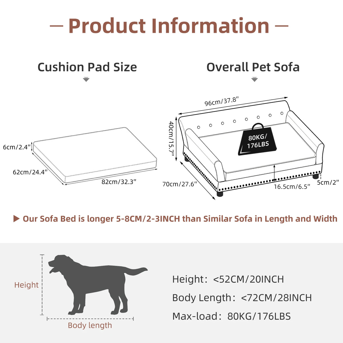 BINGOPAW Elevated Dog Sofa Bed With Waterproof Leather Cover