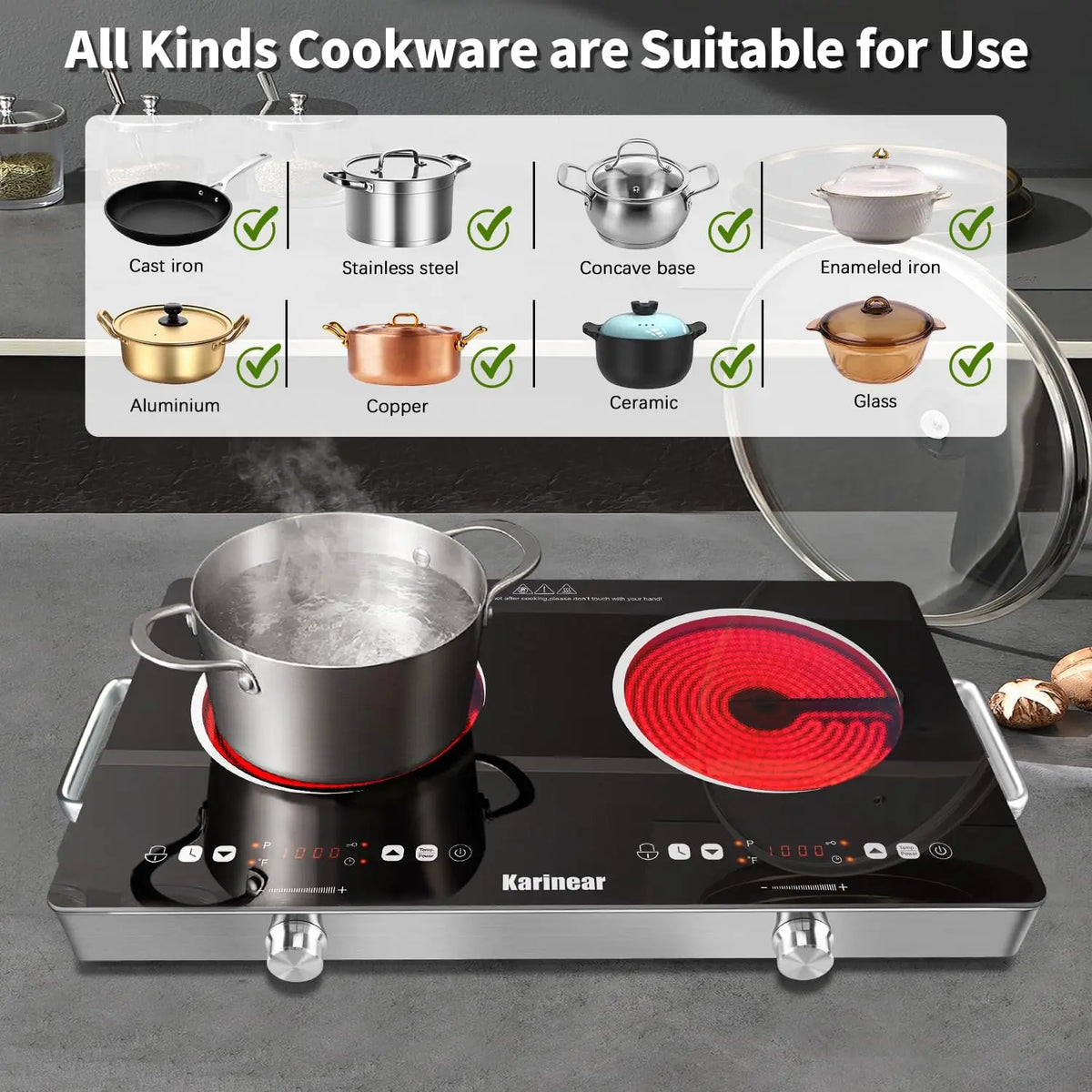 Karinear 3200W Ceramic Electric Hob With Dual Zone Touch Control