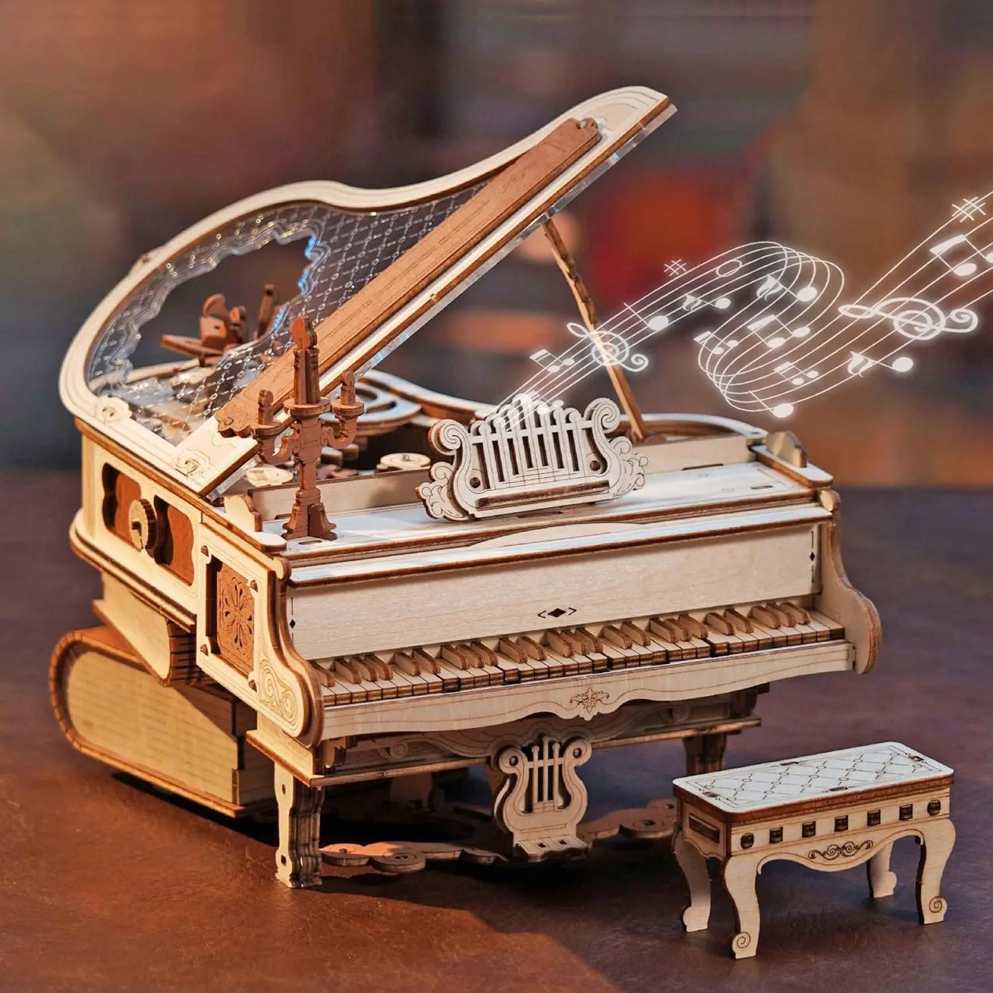 ROKR Magic Piano - 3D Wooden Puzzle, 233-piece Mechanical Music Box, Automatically Playable, DIY Model, Adult Home Decor Gift